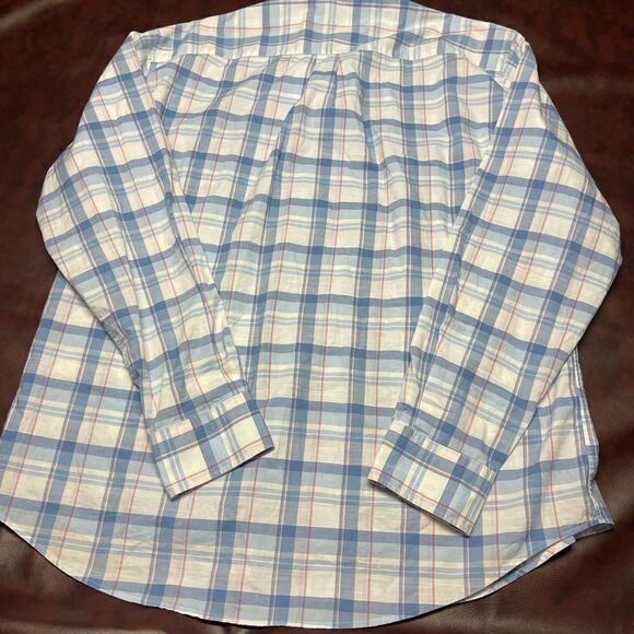 Peter Millar blue white pink plaid long sleeve button down shirt, size XL - Picture 7 of 13